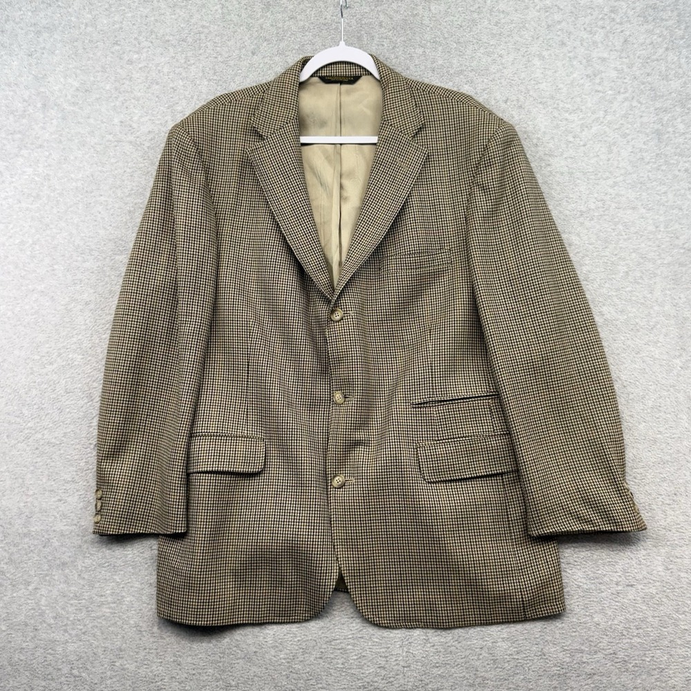 Orvis‎ Blazer 44R Houndstooth Sport Coat Tan Gun Club Check Vintage EUC Preppy